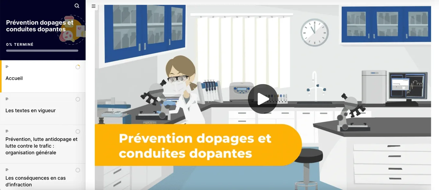 Exemple de module e-learning : CREPS, prévention des dopages et conduites dopantes