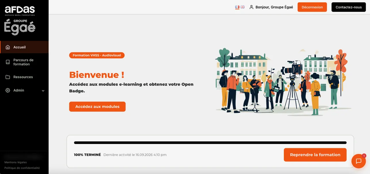 Plateforme LMS AFDAS pour le Groupe Égaé