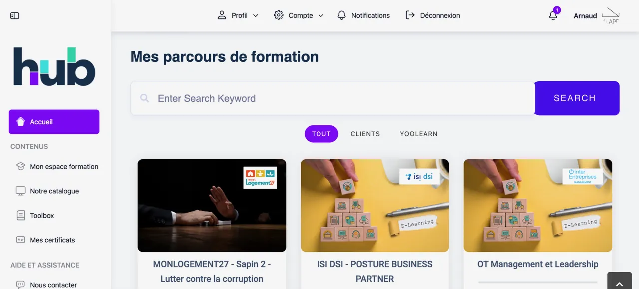 Plateforme de formation hub