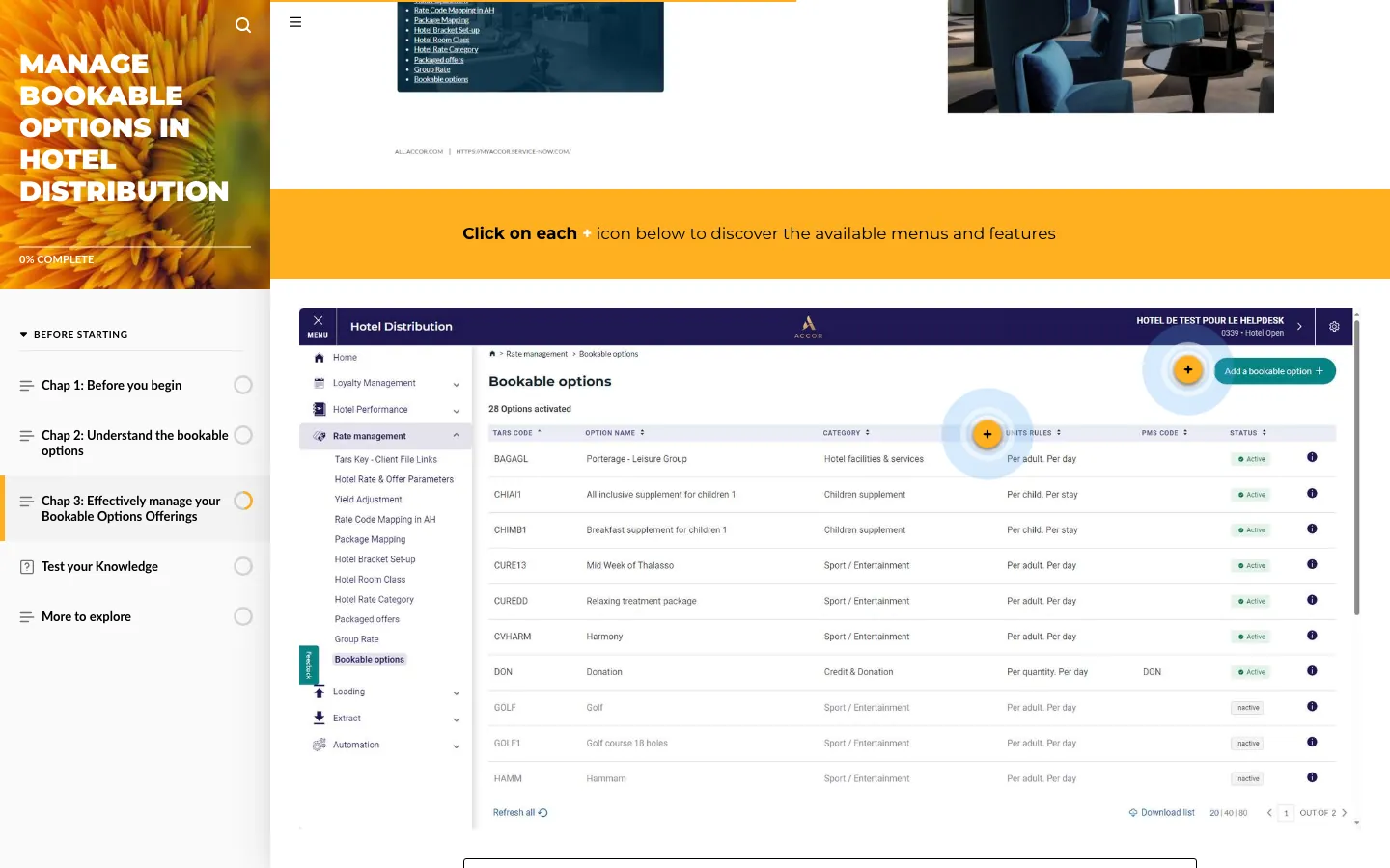Exemple de module e-learning : Hôtellerie, zones interactives · Rise