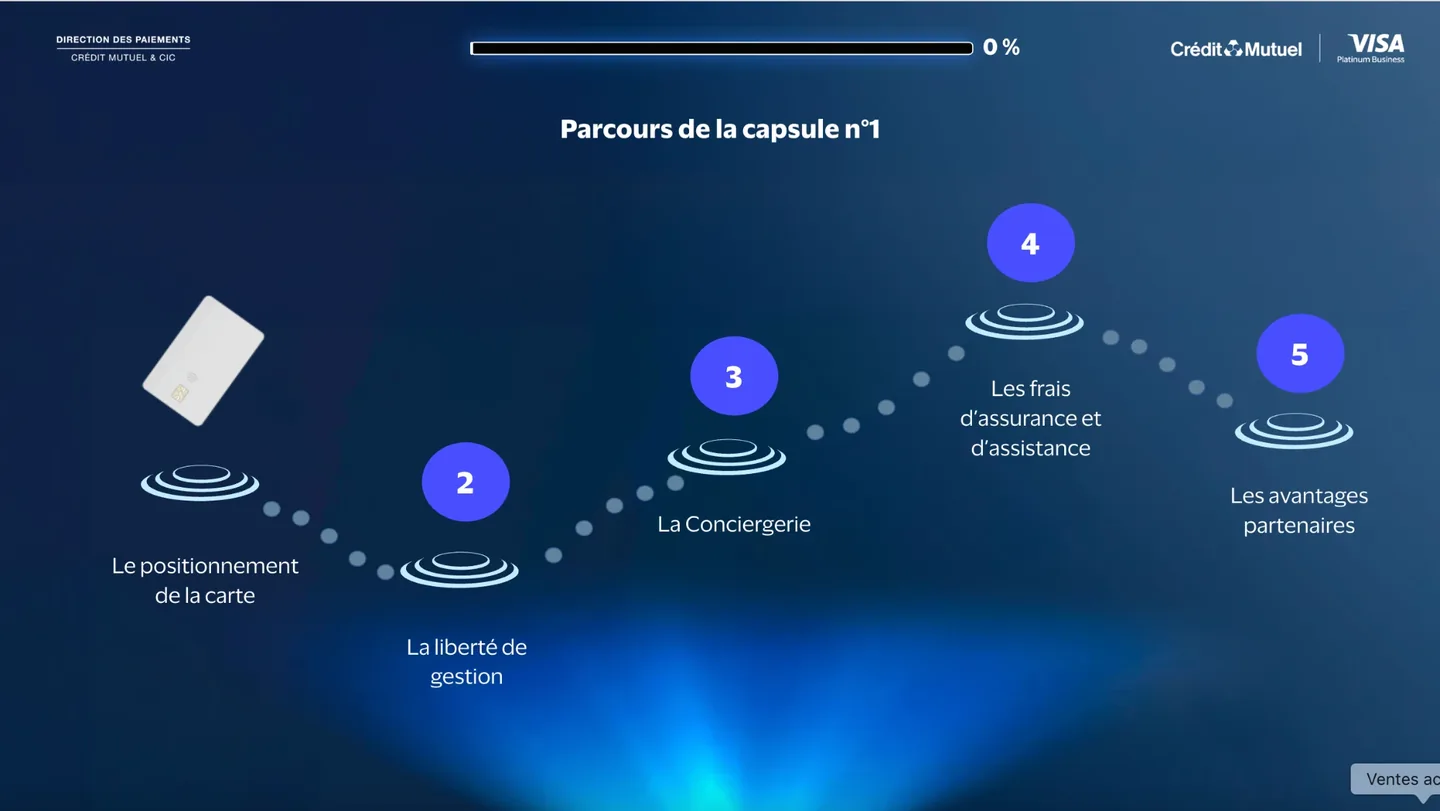 Exemple de module e-learning : Visa, parcours de la capsule · Storyline
